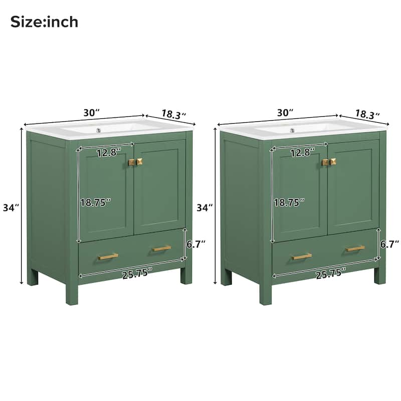 GDFStudio - Aurora Wood & Ceramic Bathroom Vanity Set with Sink and Divided Drawers