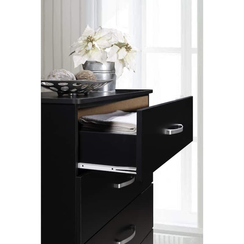 47.75" Black and Silver Rectangular 5-Drawer Chest