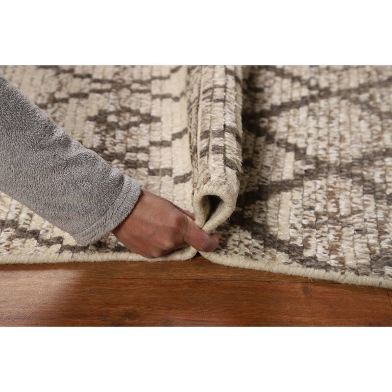 Geometric Moroccan Accent Rug Handmade Beige Wool Carpet - 2'0"x 3'0"