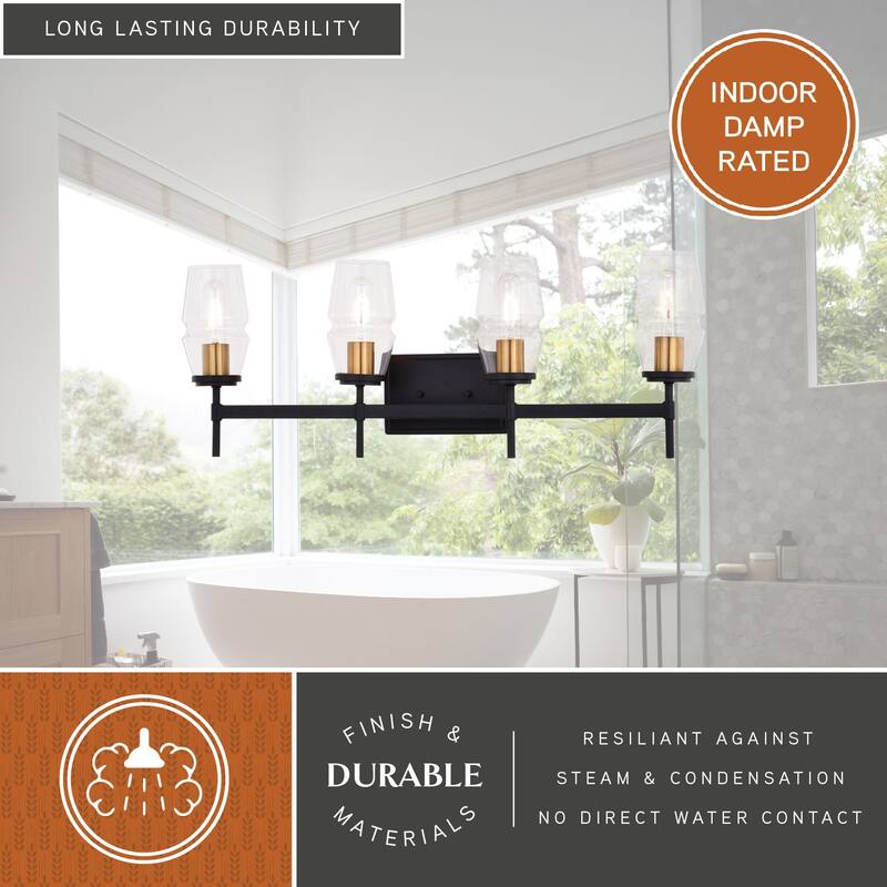 Warren Black and Brass Mid Century Modern Bathroom Vanity Wall Sconce Light Fixture Clear Glass