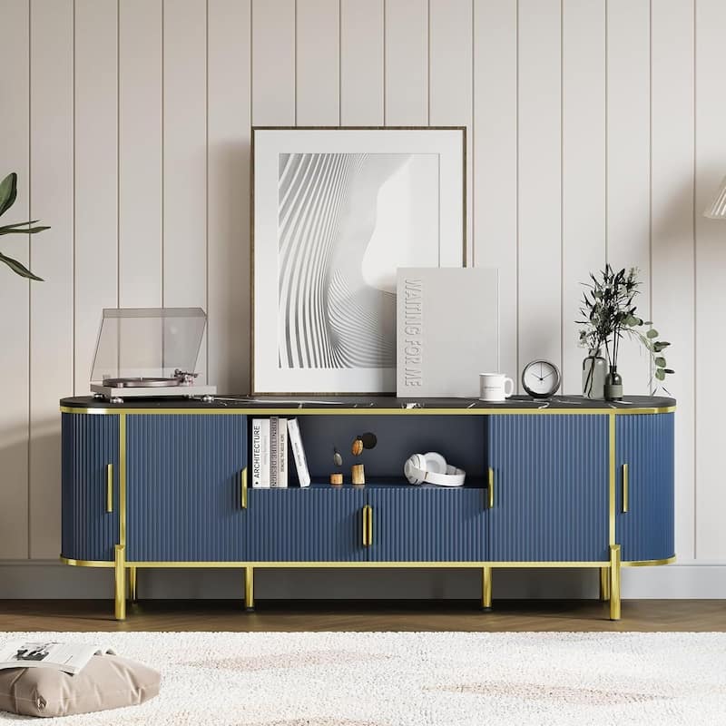 70in Fluted TV Stand Entertainment Center Media TV Console for Living Room - N/A