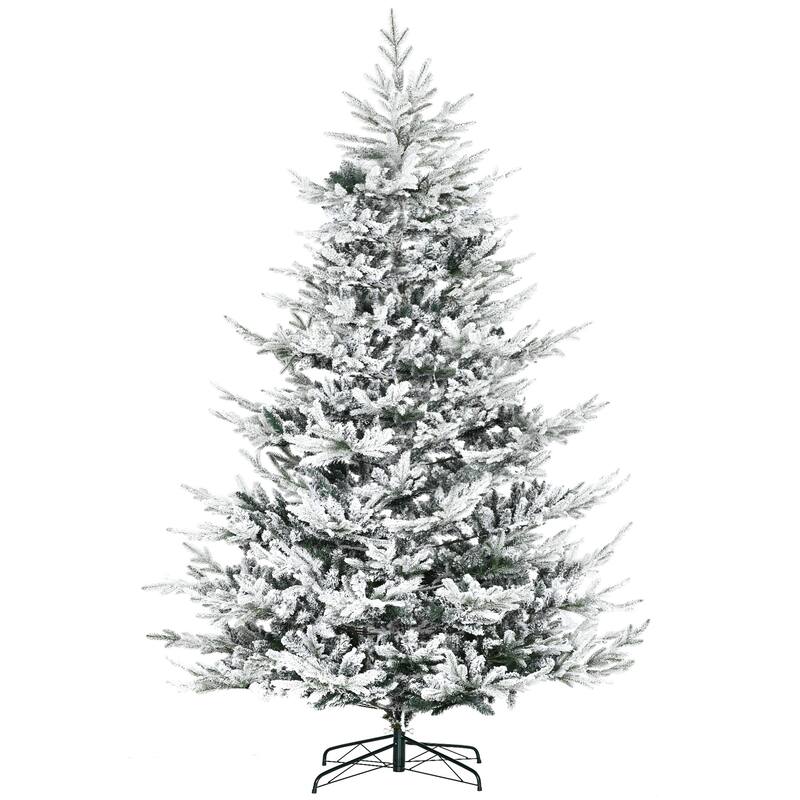 8FT Snow Flocked Auto Open Artificial Christmas Tree with 1479 Realistic Cedar Branches - Green - 8 Foot