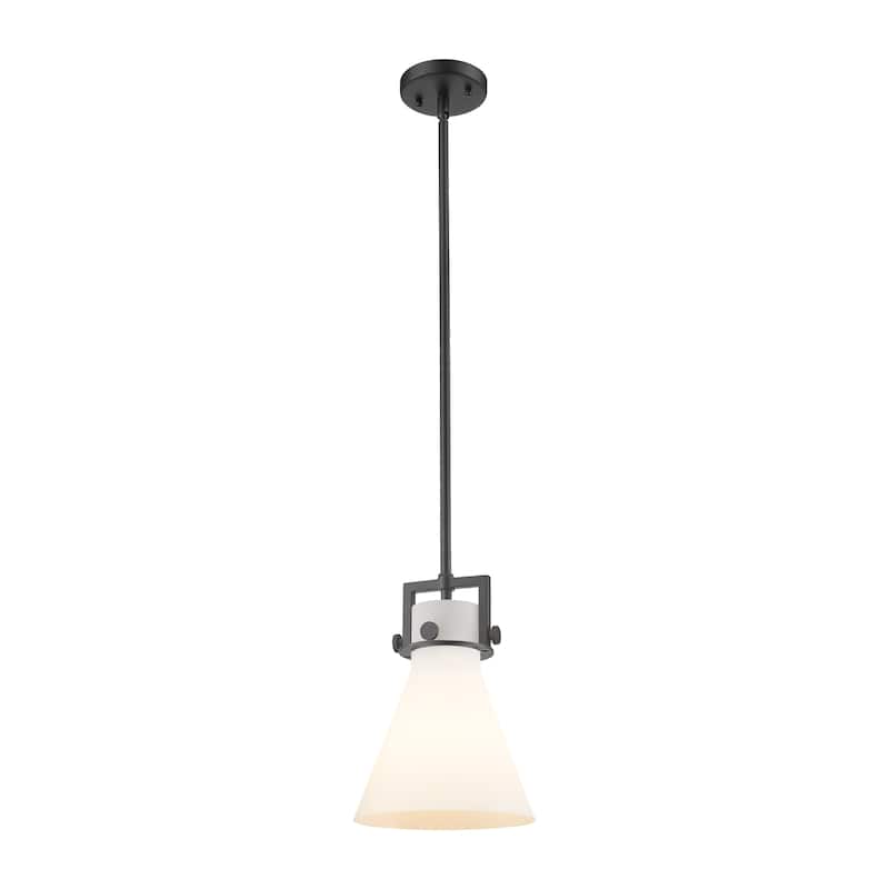 Innovations Lighting Newton Cone - 1 Light 8" Stem Hung Pendant - Matte White/Matte Black