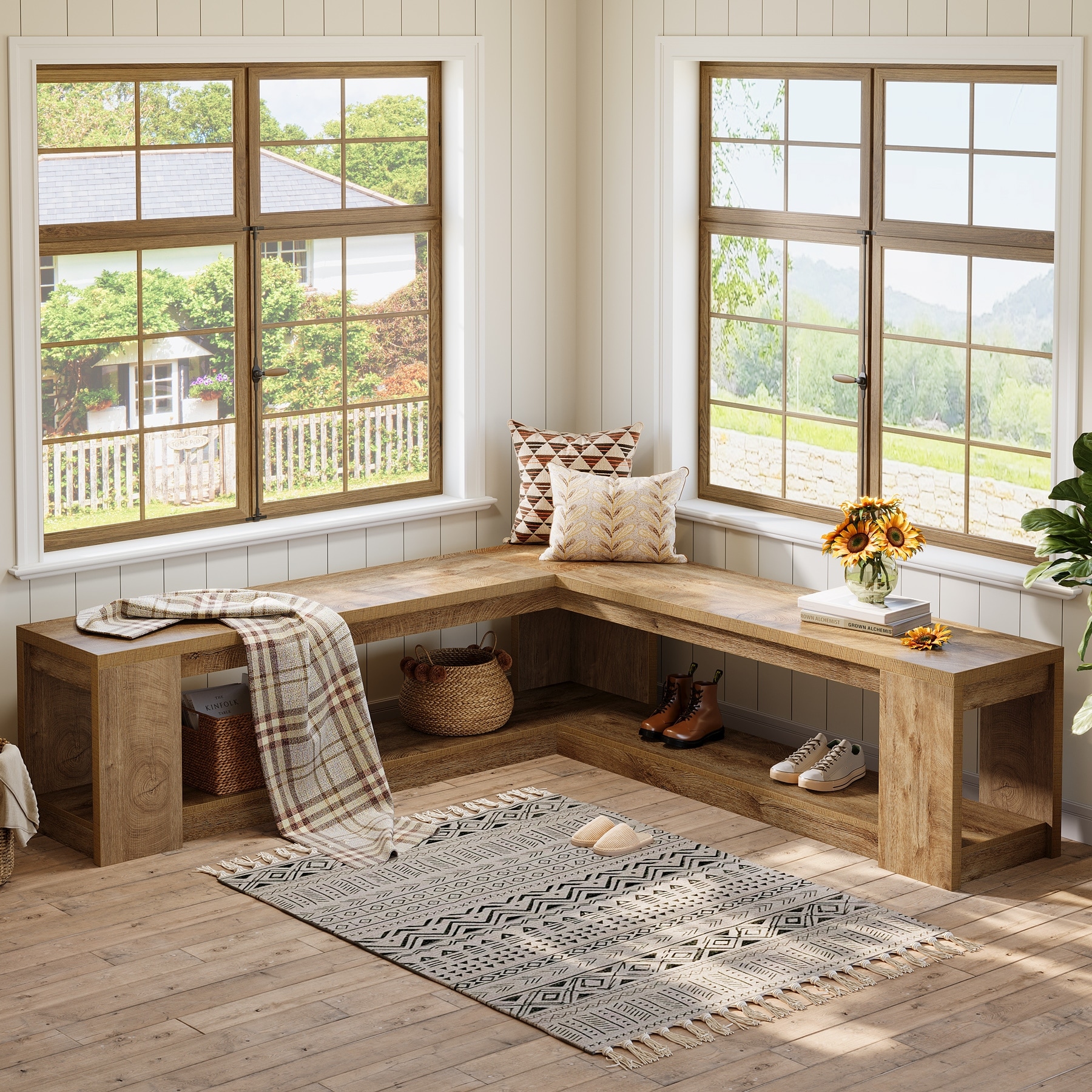 61-Inch L-Shaped Corner Bench with Storage - Overstock - 43856717