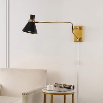 SAFAVIEH Lighting Cleome Swing Arm Plug-in Task Wall Sconce (LED Bulbs Included) - 37.5 in. W x 8 in. D x 13 in. H