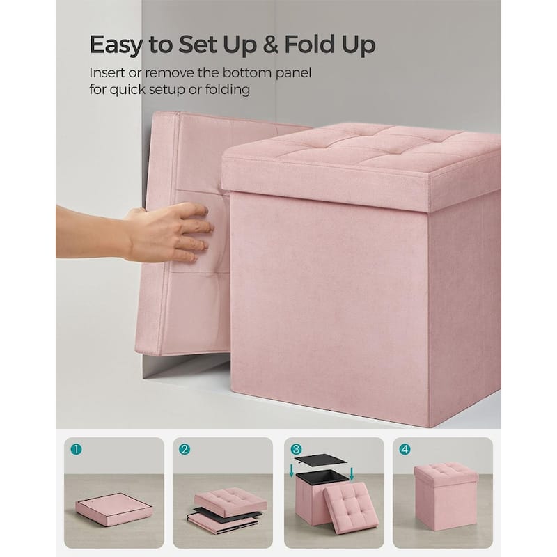 Velvet Foldable Storage Ottoman with Padded Seat and Hidden Compartment for Living Room or Entryway