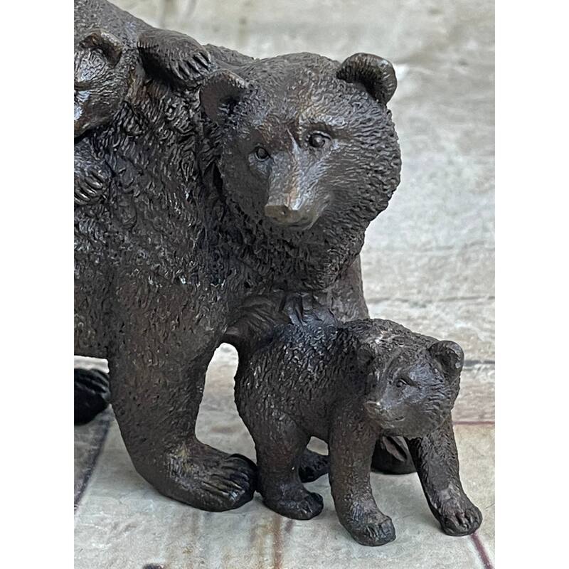 Signed Original Happy Grizzly Bear Family Bronze Sculpture Art Deco Figure Decor