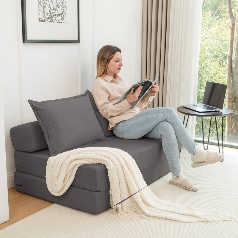 Twin Convertible Sleeper - Multi-Functional Folding Sofa Bed with Pillow & Adjustable Backrest, Ideal for Dorms/Guest Rooms