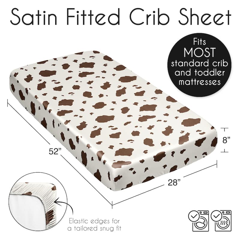 Sweet Jojo Designs Brown Western Cow Print Boy Girl Gender Neutral Satin Fitted Crib Sheet Tan Off White Wild West Steer Animal