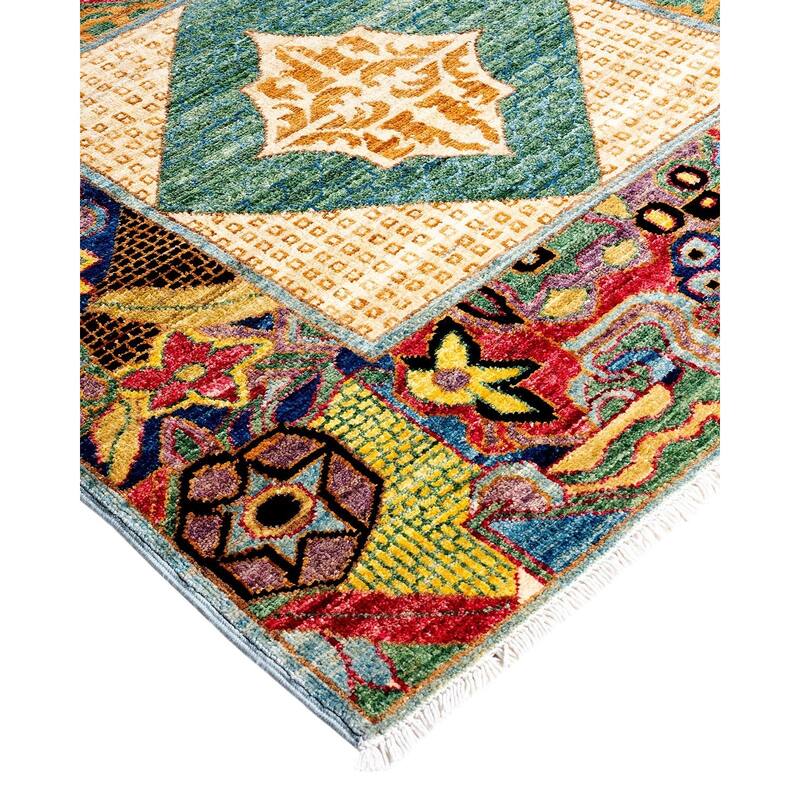 Eclectic One-of-a-Kind Hand-Knotted Area Rug - Multicolor, 8' 1" x 8' 2" - 8' 1" x 8' 2"