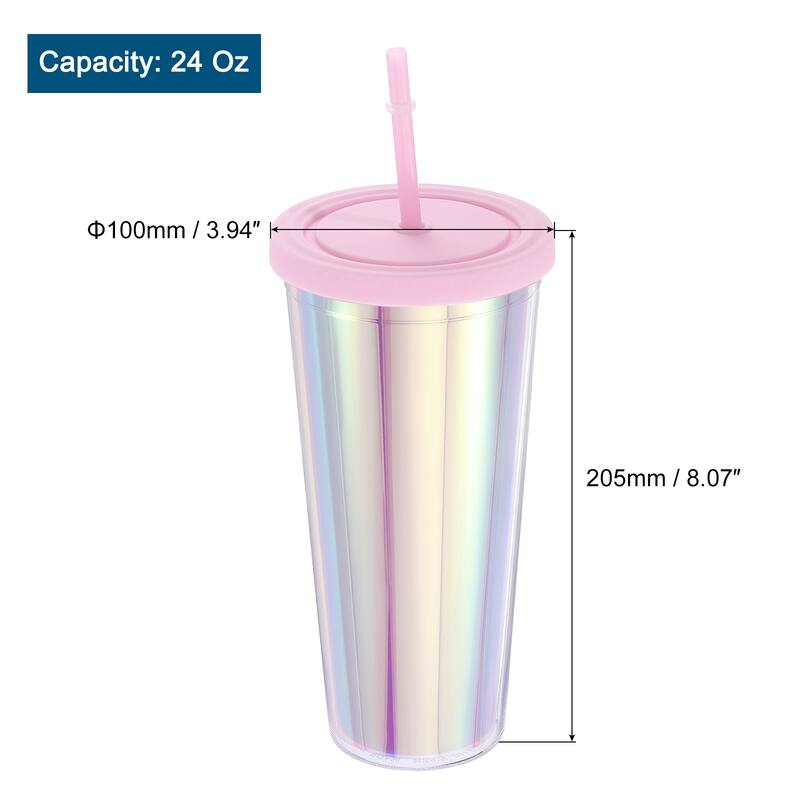 Acrylic Tumbler with Lid and Straw, 24 Oz Insulated Double Wall Cups - Pink