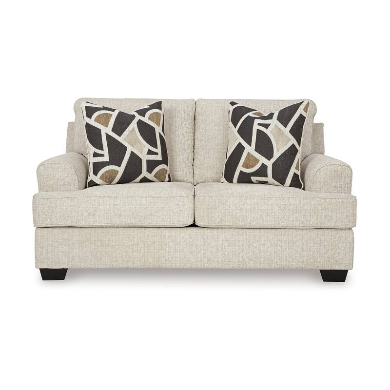 Burgess Loveseat, Quartz Beige Polyester, 2 Throw Pillows, 70 Inch