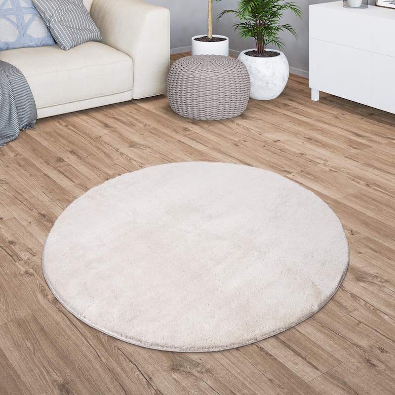 Soft Washable Area Rug with Anti-Slip Backing in solid Colors - 5'3" Round - cream