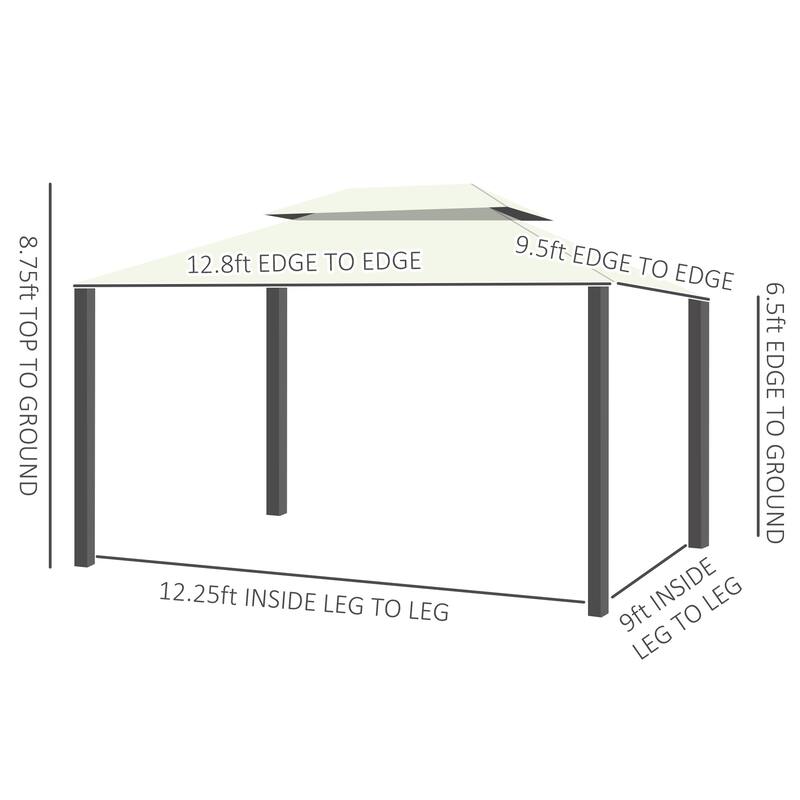 Outsunny 10' x 13' Metal Frame Outdoor Patio Gazebo with Beautiful Polyester Curtains and Air Venting Netted Screens