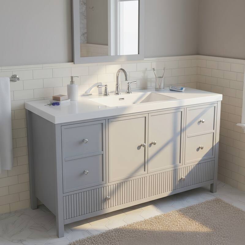Christopher Knight Home - Modern 60-Inch Bathroom Vanity with Separate Sink and Soft-Close Storage