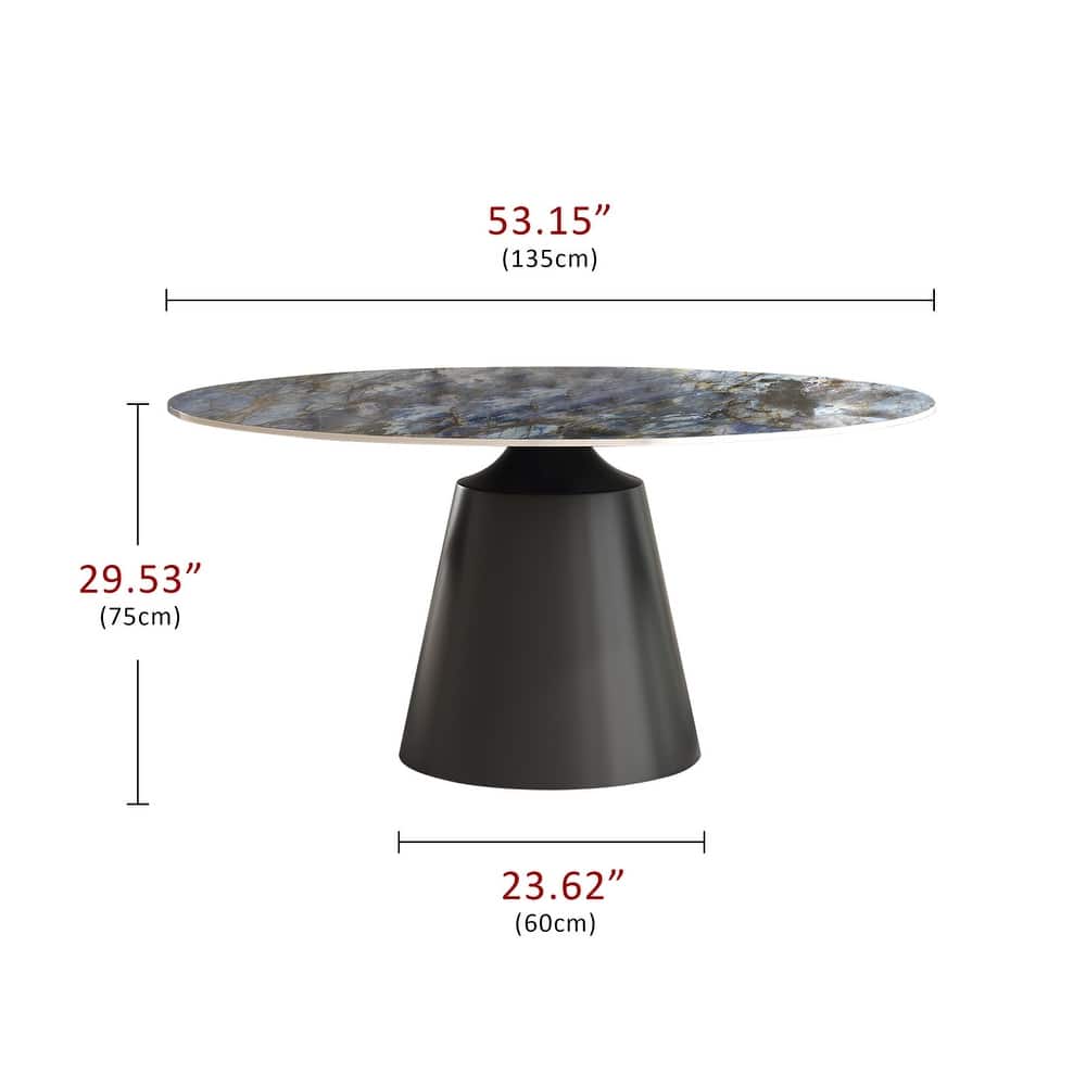 Modern Round Rock Slabs Black Titanium Stainless Steel Pedestal Dining Table
