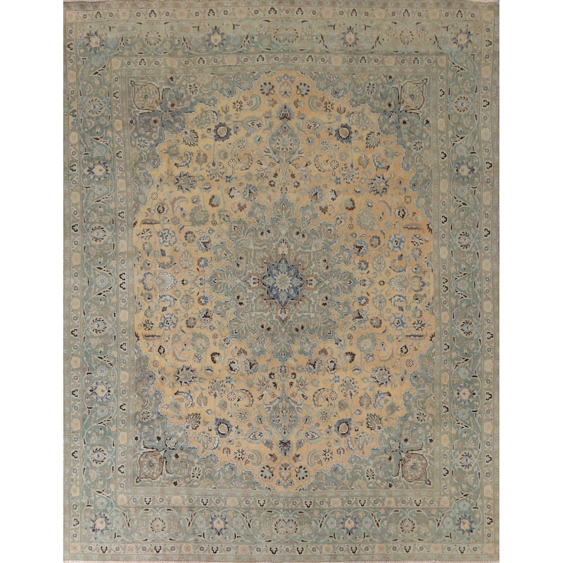 Hand Knotted Oriental 100% Wool Carpet Traditional Floral Oranges & Rust Mashad Area Rug - 10' 10'' X 9' 4''