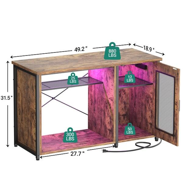 dimension image slide 3 of 4, 55-75 Gallon Fish Tank Stand with Charging Station and LED Light, Reversible Aquarium Stand with Cabinet