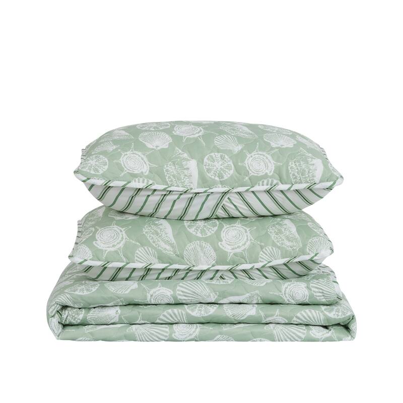 Premium Green Seashell Microfiber Quilt Set With Shams