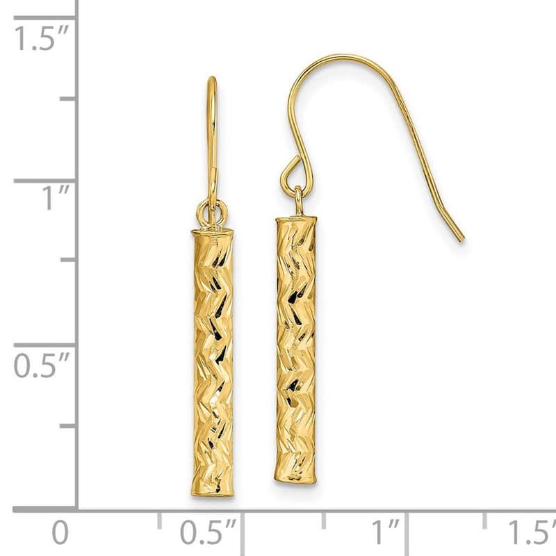 Curata 14k Yellow Gold 33.5x3.15mm Textured Bar Drop Hook Earrings