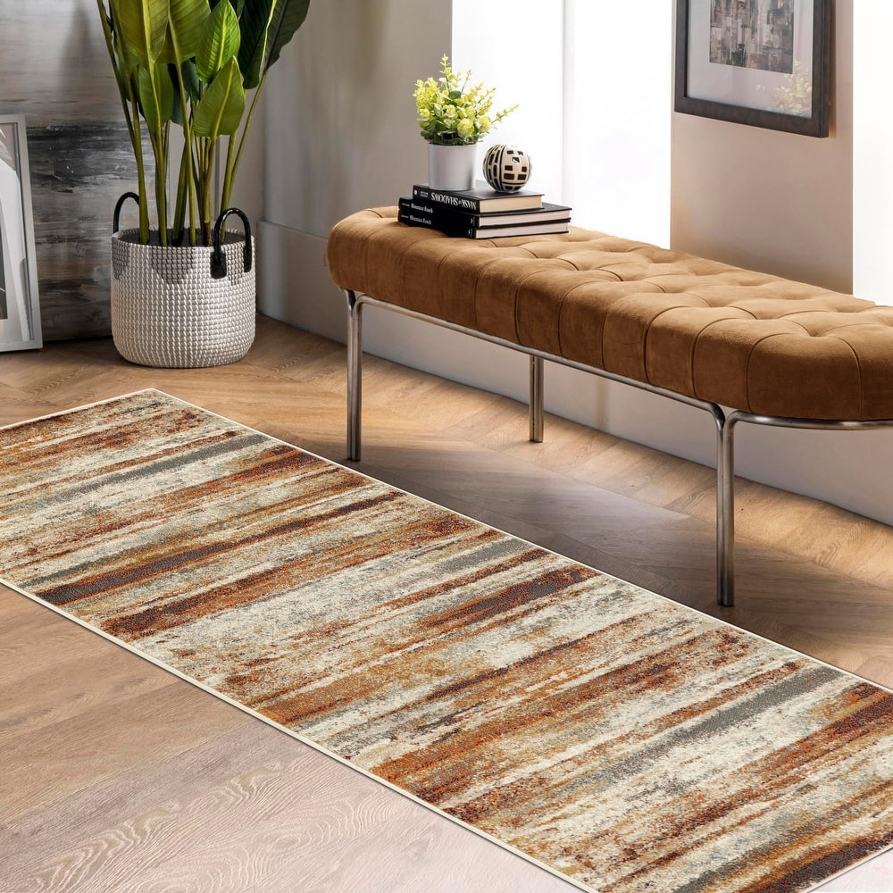 Modern Lines Abstract Striped Indoor Runner or Area Rug by Superior