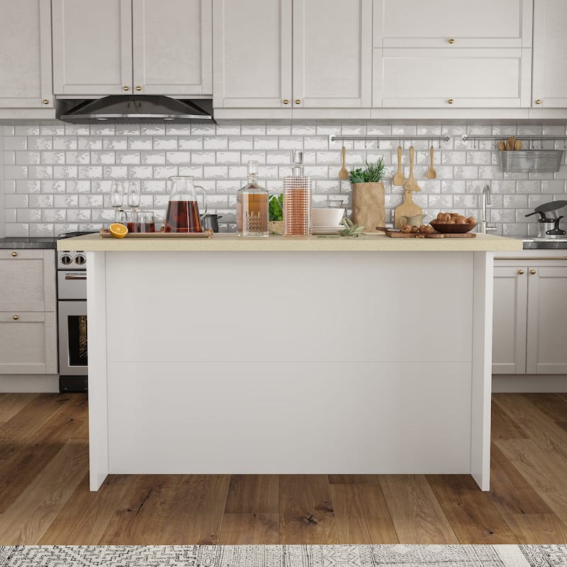 Kitchen Island with Drawers Cabinets High Gloss Stone-Like Countertop Wardrobe Storage Cabinet - 66.9"W