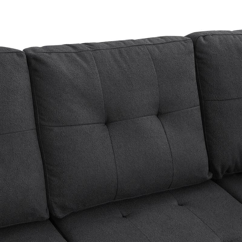 109.2" L-Shaped 5-Seater Modular Sectional Sofa with Removable Back Cushions, 2 Pillows, in High-Quality Linen