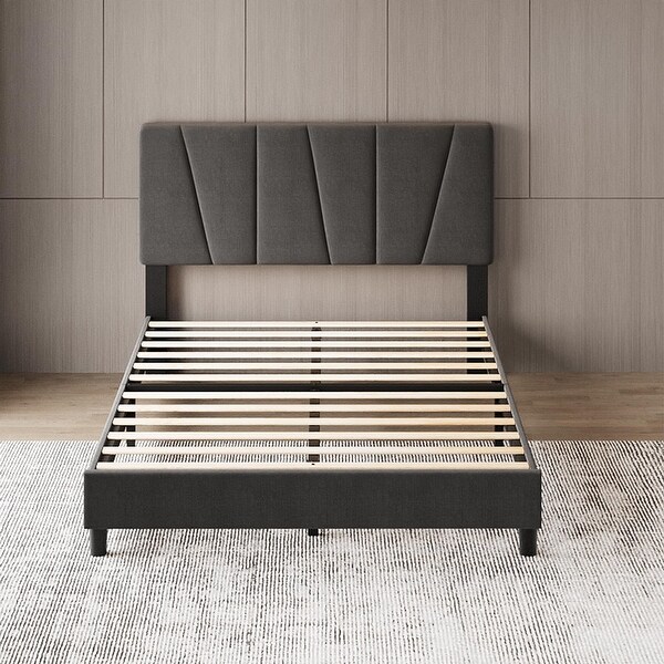 Twin Size Bed Frame with Adjustable Headboard, Velvet