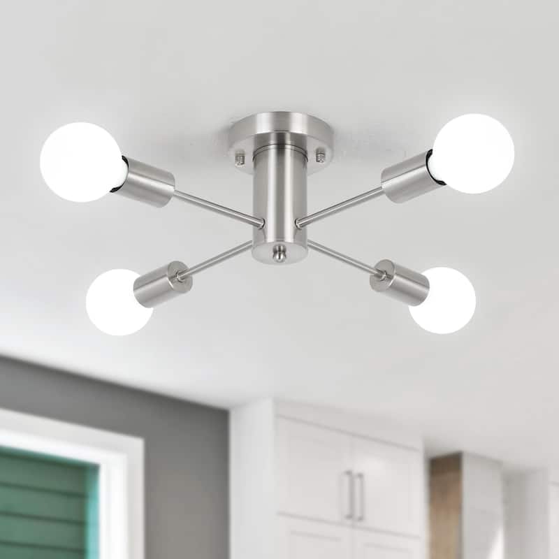 4-Light Modern Semi Flush Mount Chandelier for Bedroom Study Room - Nickel