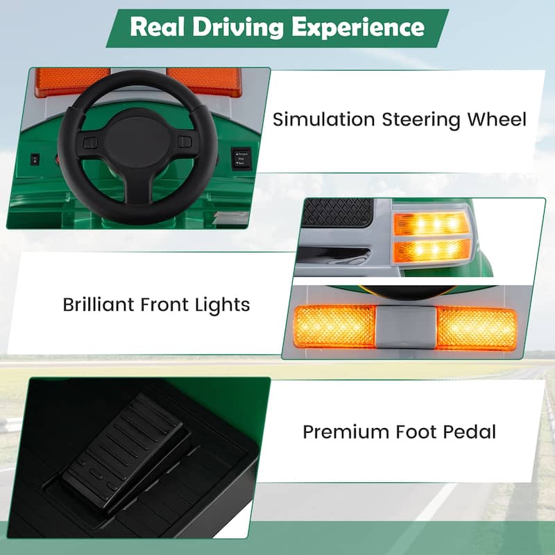12V Kids Electric Ride On Car with Steering Wheel, Pedal, Music, Safety Belt and Toy Accessories - 19" × 34" × 20.5"