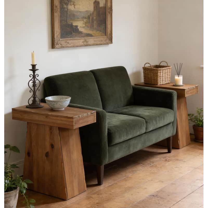 23.6" Solid Wood End Table, Side Table with Trapezoid Base for Small Space, Living Room