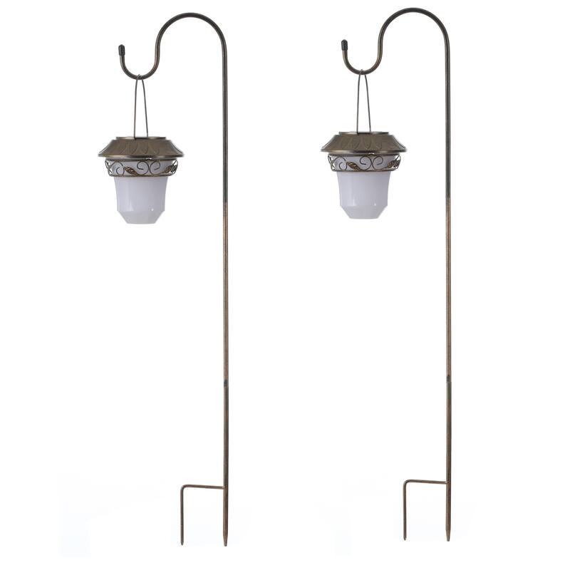 Leaf Solar Plastic Lanterns with Metal Shepherd Hooks (Set of 2)
