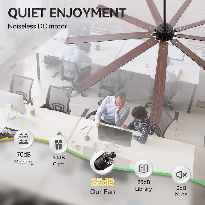 Large 84" Black Ceiling Fan No Light with Remote(9 Reversible Blades)