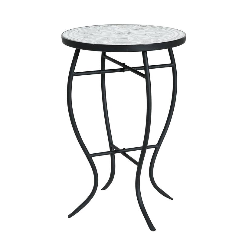 Han Outdoor Round Ceramic Tile Side Table with Iron Frame by Christopher Knight Home