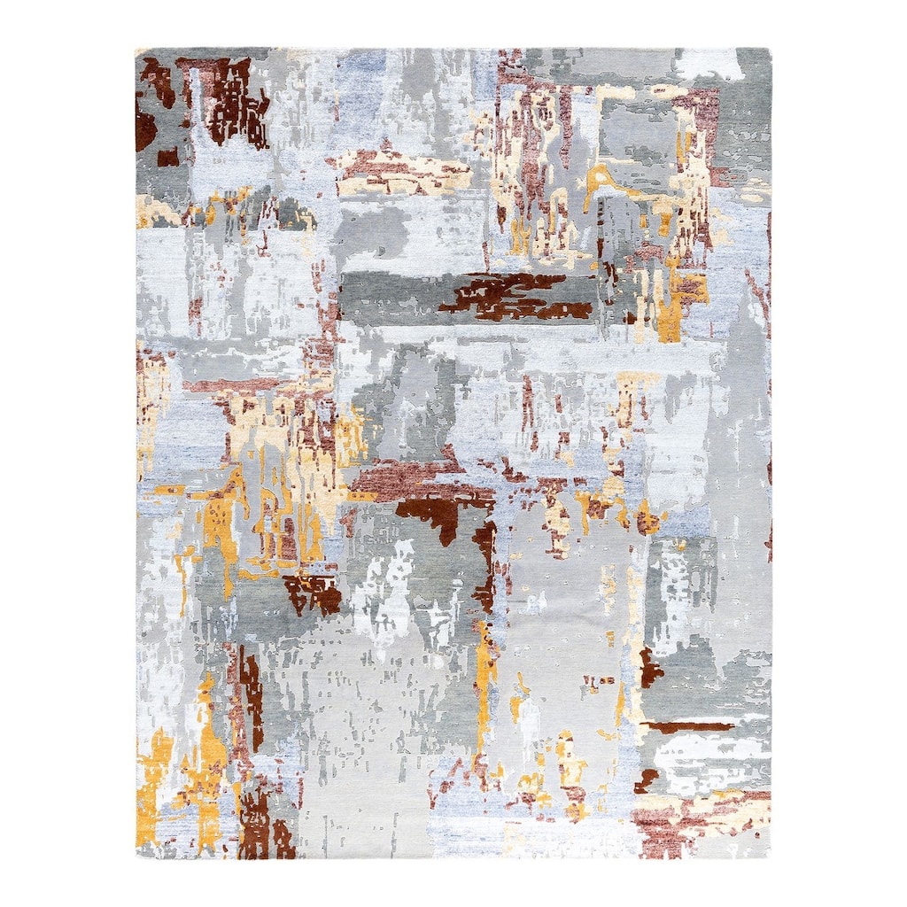 Modern One-of-a-Kind Hand-Knotted Area Rug - Gray, 8' 3" x 10' 2" - 8' 3" x 10' 2"