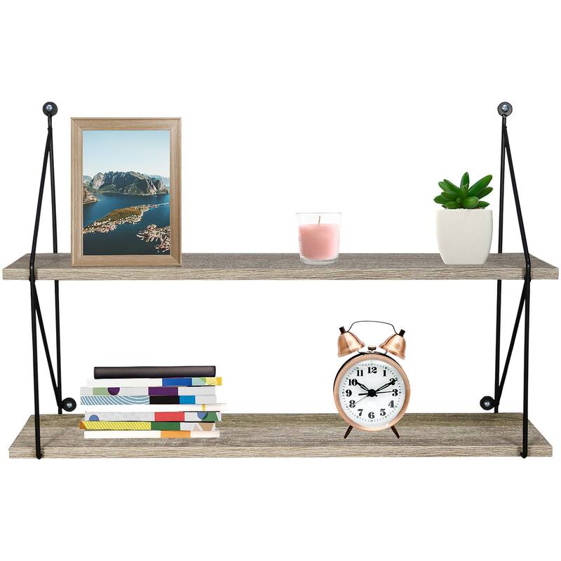 Sorbus Floating Shelf with Metal Brackets — Wall Mounted Rustic Wood Wall Storage - 23.62" L x 6" W x 15.75" H - Grey