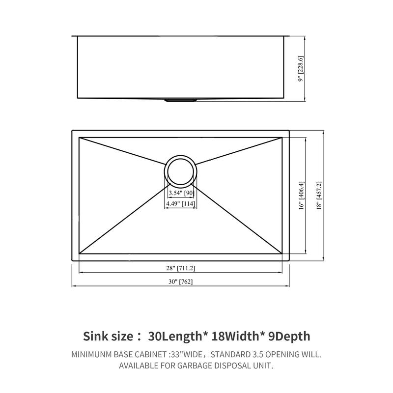 Undermount Singel Bowl Kitchen Sink 16 Gauge Stainless Steel with 9 Inch Deep