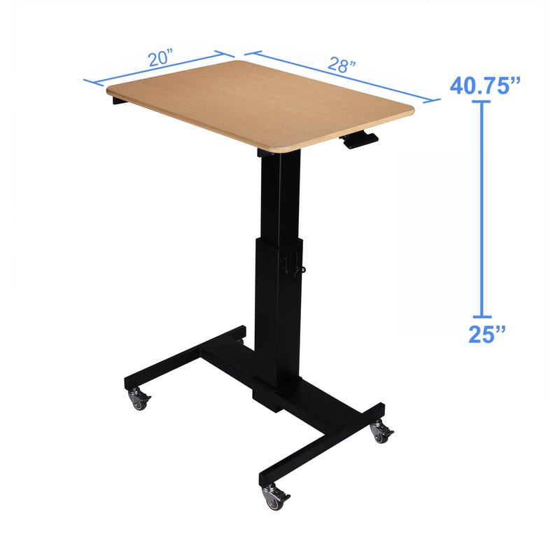 Rocelco 28 in. W Beige Height Adjustable Mobile School Standing Desk Cart with Gas Spring Assist and Laptop Riser Tray