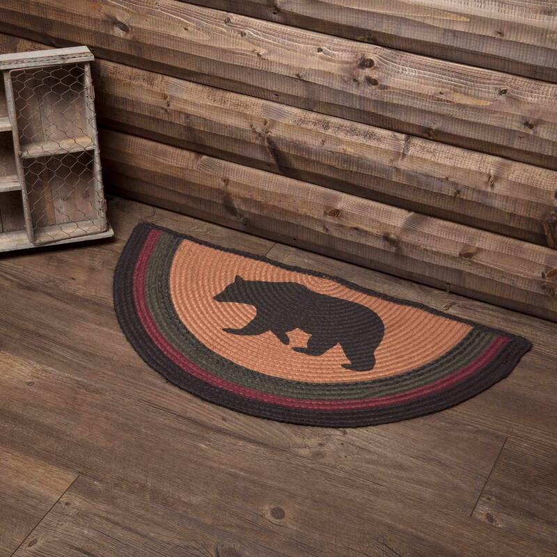 Wyatt Stenciled Bear Jute Rug Half Circle w/ Pad 16.5x33 - 16.5x33 - Tan