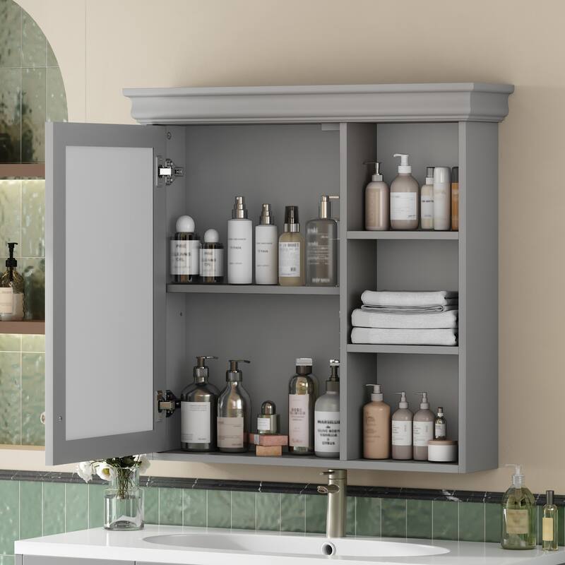 30" x 28" Bathroom Medicine Cabinet with Mirror, Wall Mounted Over Toilet Storage Cabinet with Organizer