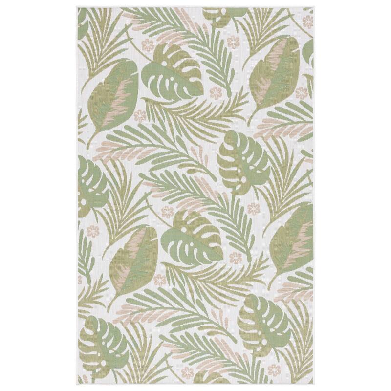SAFAVIEH Courtyard Zhoresa Indoor/Outdoor Waterproof Patio Backyard Rug - 6'7" Square - Ivory/Green