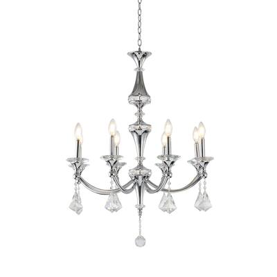 8-Light D27'' Chrome Chandelier With Clear Crystals