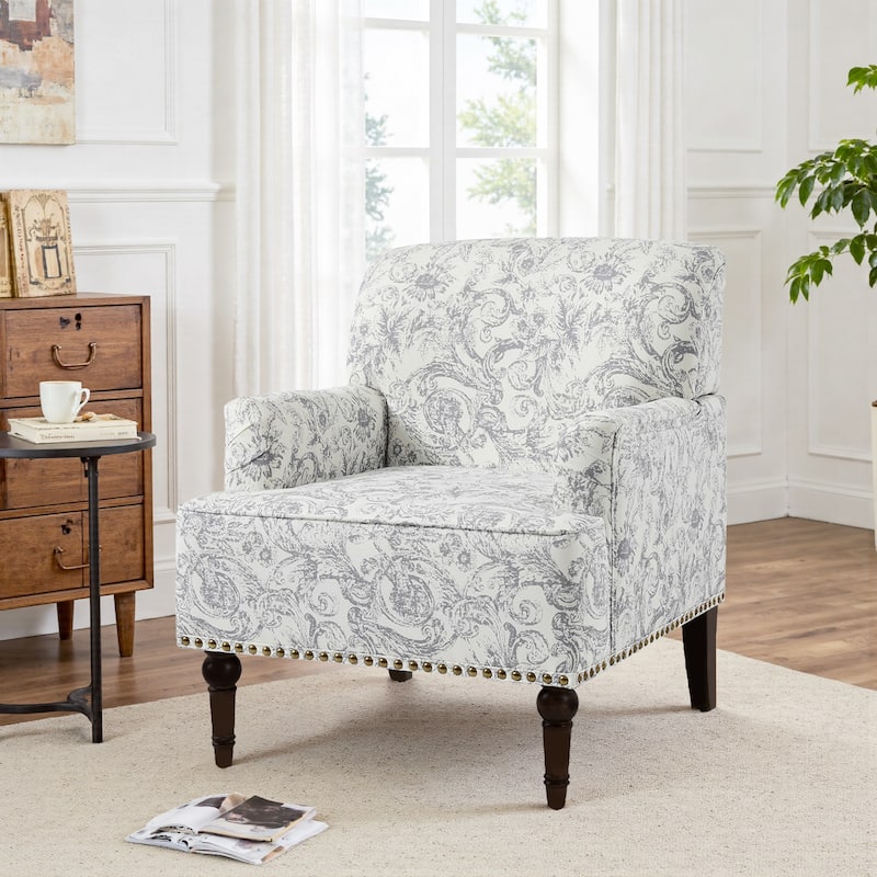 Linen Accent Chairs Nailhead Trim Armchairs with Wooden Legs