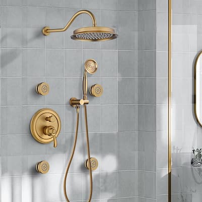YASINU Antique Shower Faucet-Sets Fixtures, 9 inch Wall Rain Head with Handheld Spray and Body Jets
