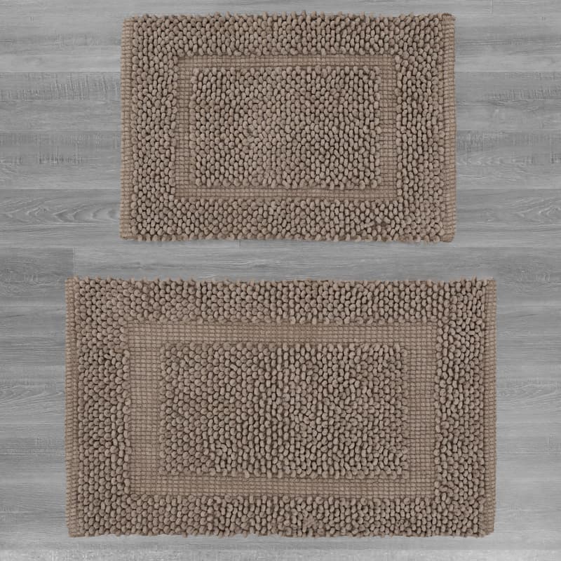 Sophie Border Ultra-plush Chenille Non-Slip Cotton Bath Mat (Set of 2)