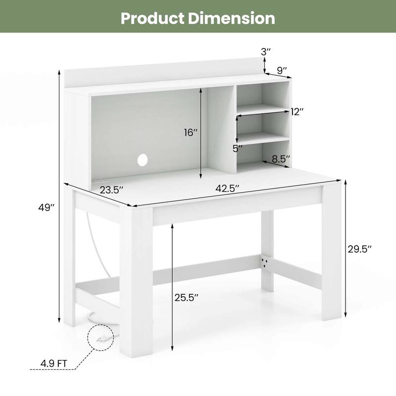 Costway Computer Desk with Hutch 2 Power Outlets USB & Type-c charging - See Details