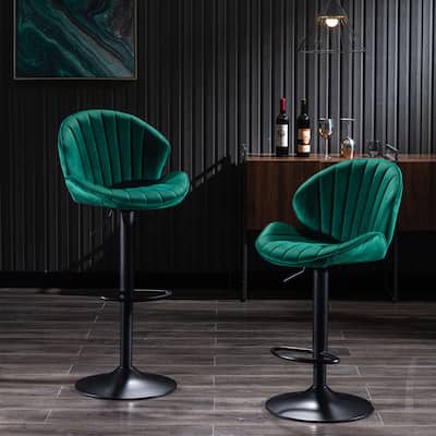 Set of 2 Adjustable Barstools with Back and Footrest
