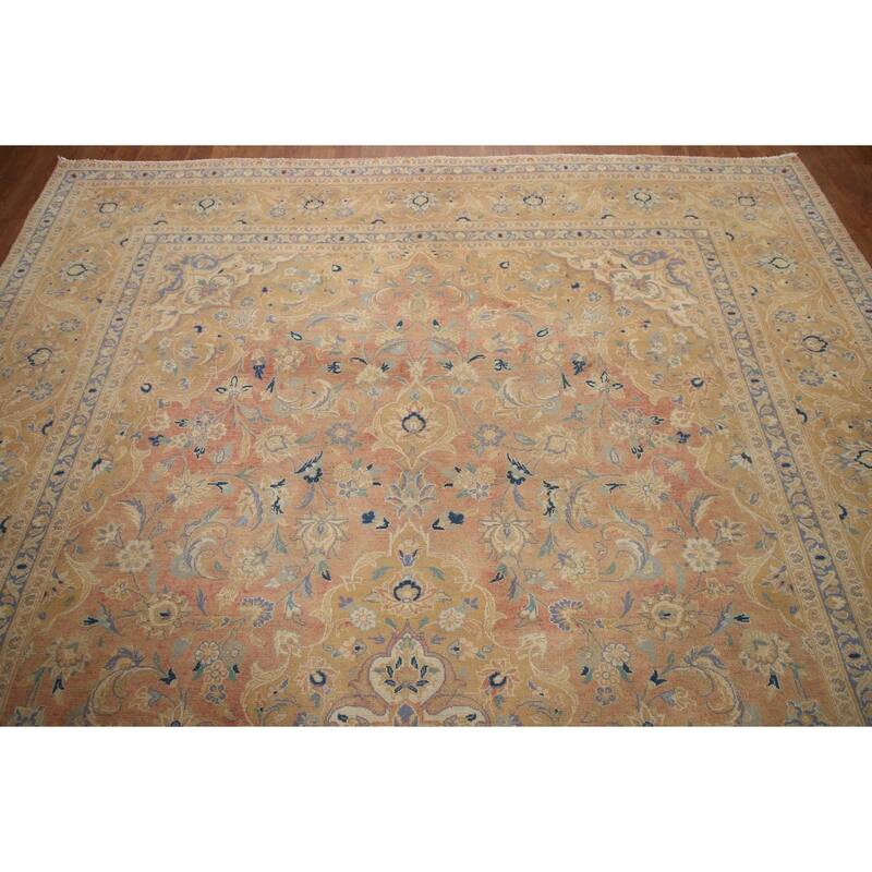 Hand Knotted Oriental 100% Wool Carpet Traditional Floral Oranges & Rust Mashad Area Rug - 11' 8'' X 7' 11''