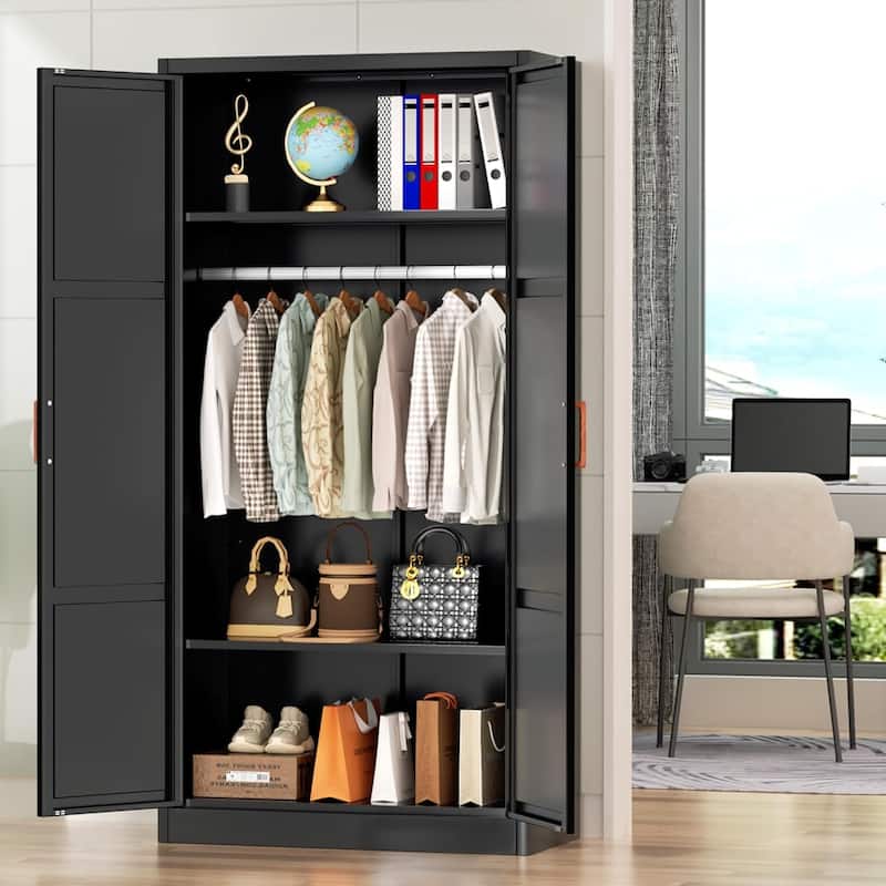 Modern Metal Lockable Wardrobe Armoire Storage Cabinet