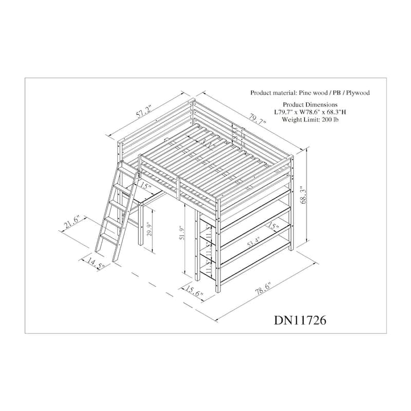 Loft Bed Full with Storage Desk Ladder and Shelves White